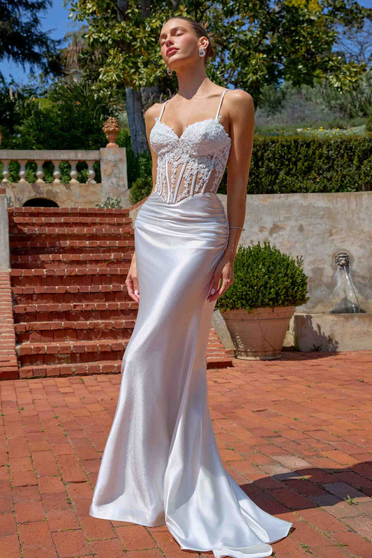 Amoris T819W Fitted Mermaid Sheer Corset Bodice Evening Gown