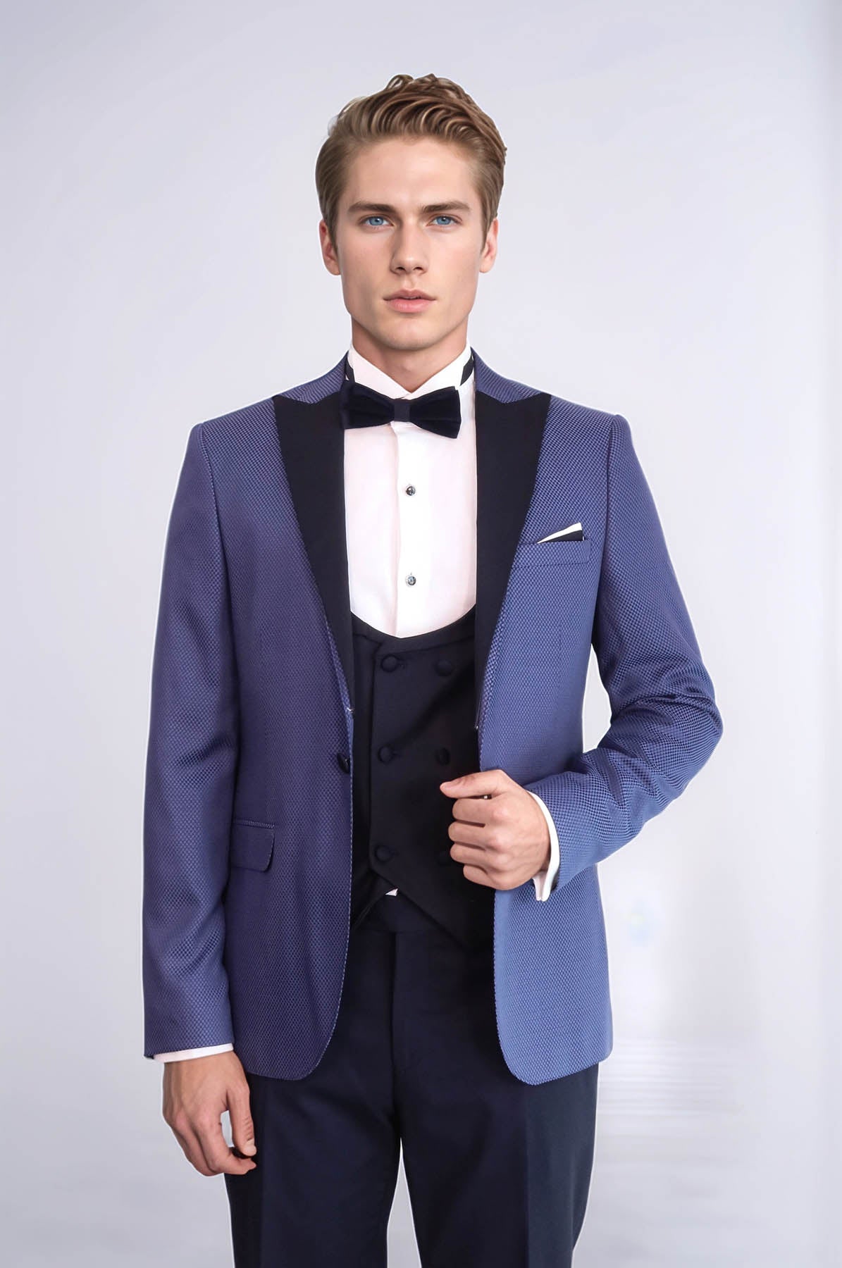 Patterned Blazer Navy Blue Mens Tuxedo - Wessi