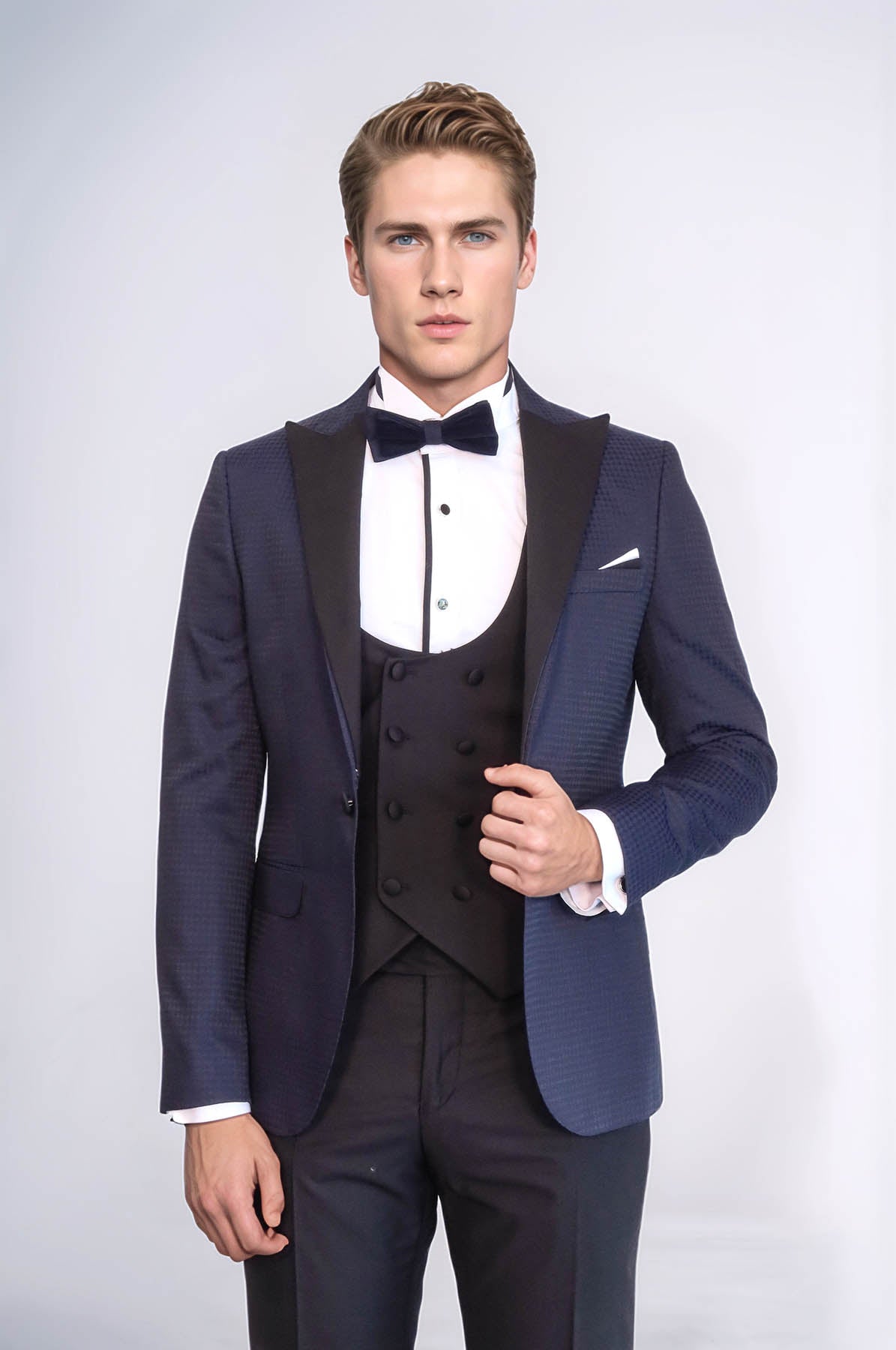 Patterned Jacket Combined Navy Blue Tuxedo | Wessi