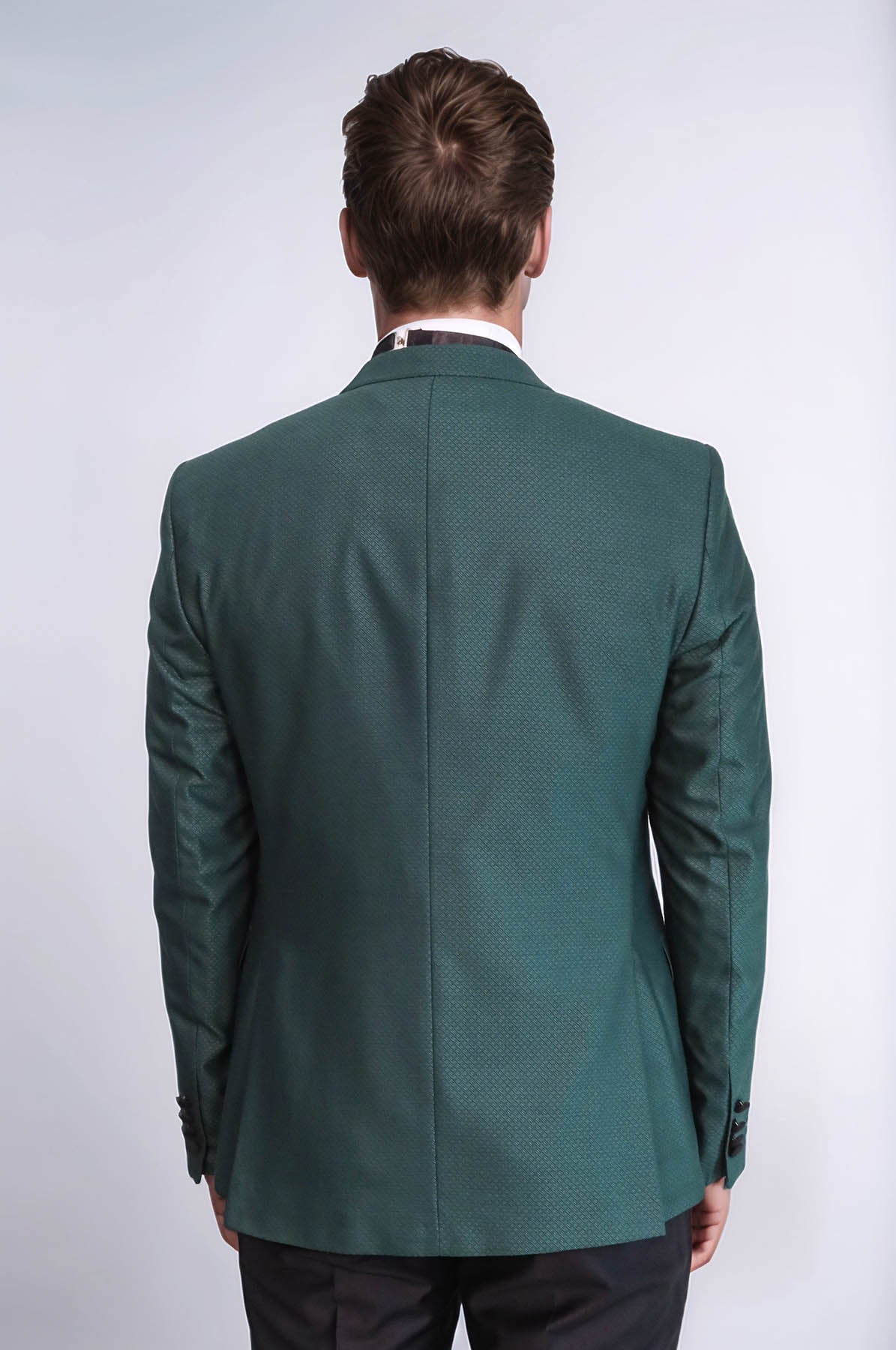 Double Breasted Patterned Green Men Tuxedo - Wessi