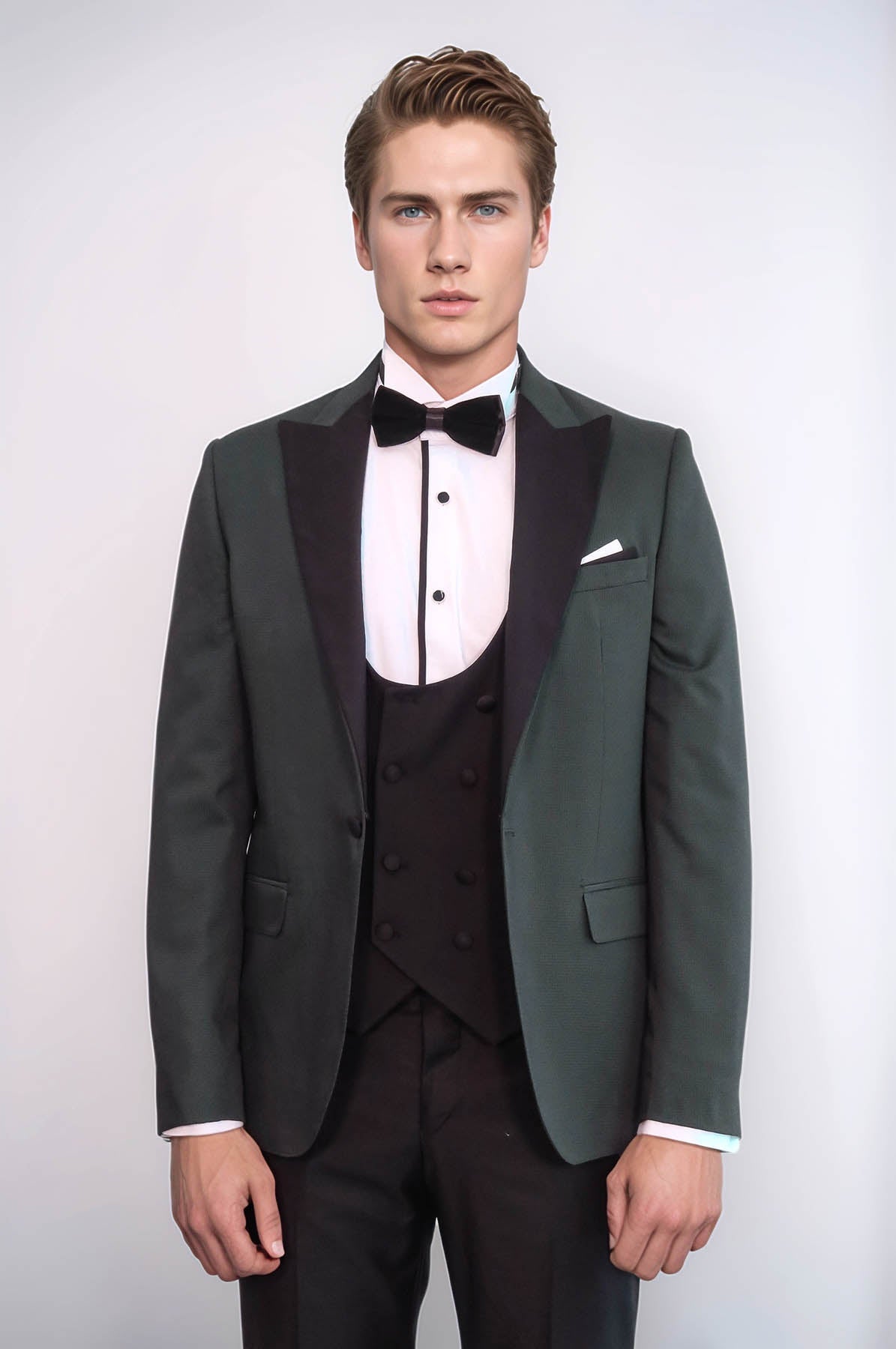 Dot Patterned Dark Green Men Tuxedo - Wessi