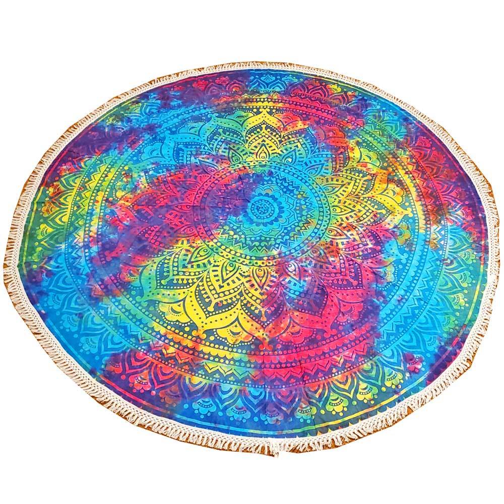 Tapisserie Ronde en Crochet Mandala Tie-Dye Ombre 70 Pouces