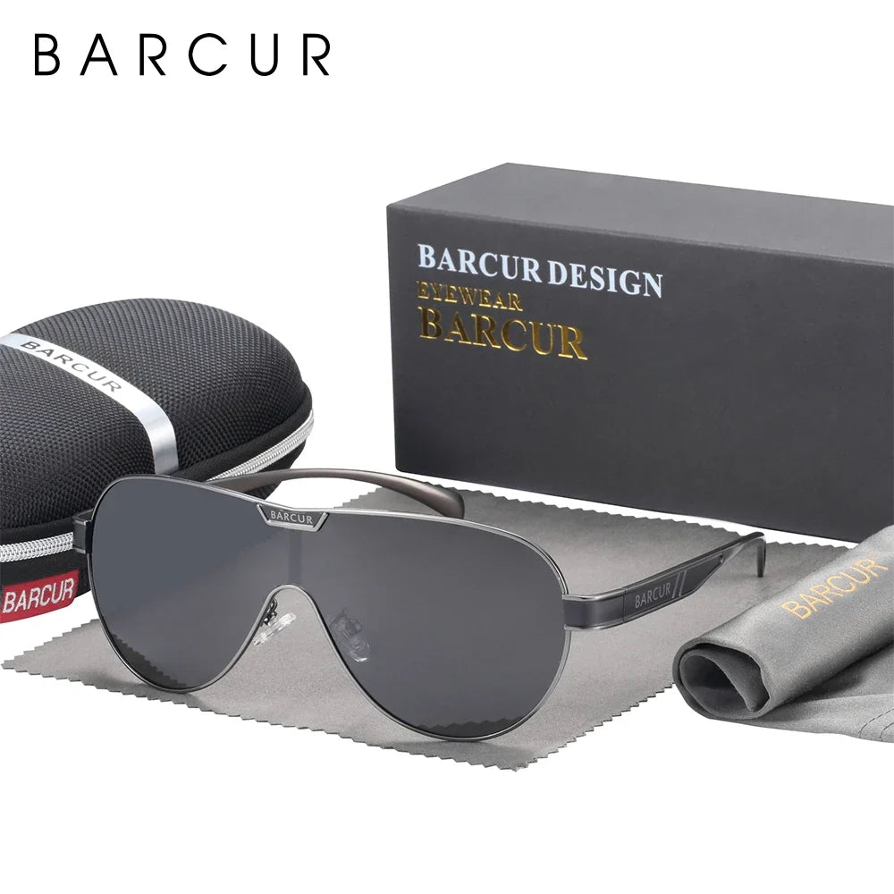 BARCUR Lunettes de soleil polarisées pour hommes Protection UV400 Monture en acier inoxydable Forme spéciale Accessoire pour lunettes pour hommes