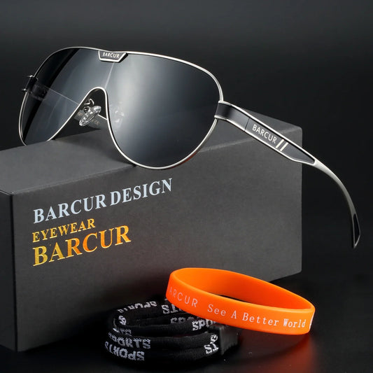 BARCUR Polarisierte Herren-Sonnenbrillen UV400 Schutz Spezielle Brillen für Herren Edelstahlrahmen Brillen-Accessoire