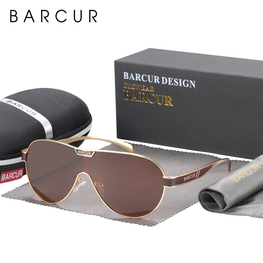 BARCUR Lunettes de soleil polarisées pour hommes Protection UV400 Monture en acier inoxydable Forme spéciale Accessoire pour lunettes pour hommes