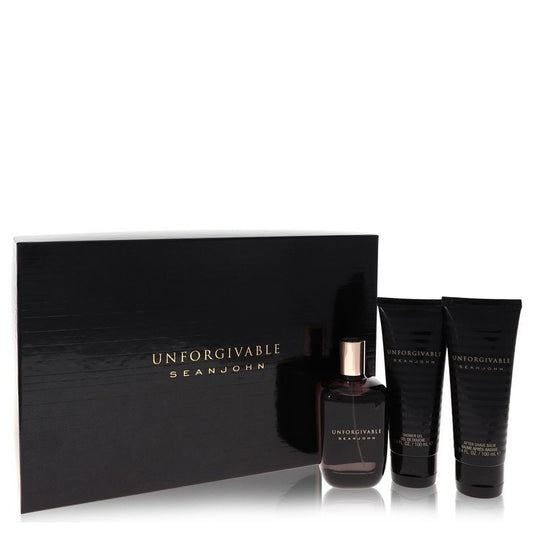 Unforgivable by Sean John Geschenkset – 125 ml Eau De Toilette Spray + 100 ml Duschgel + 100 ml After Shave Balsam für Herren