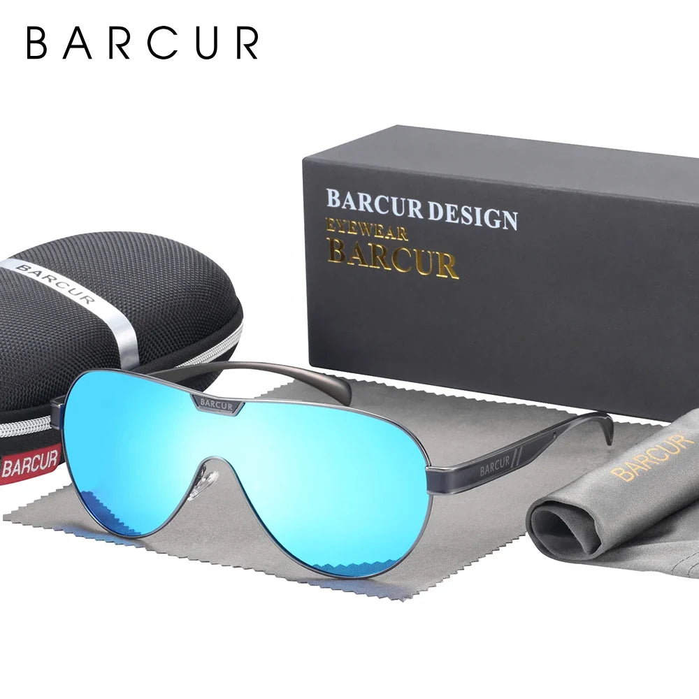 BARCUR Lunettes de soleil polarisées pour hommes Protection UV400 Monture en acier inoxydable Forme spéciale Accessoire pour lunettes pour hommes
