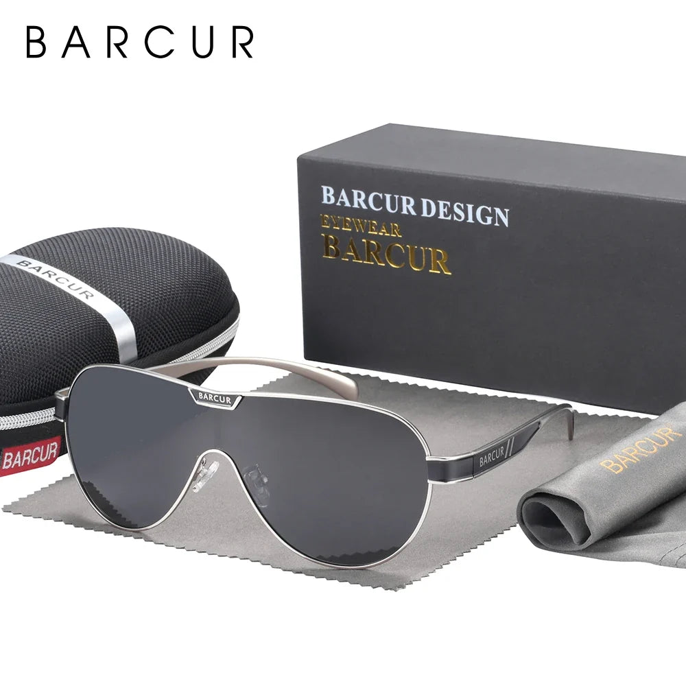 BARCUR Lunettes de soleil polarisées pour hommes Protection UV400 Monture en acier inoxydable Forme spéciale Accessoire pour lunettes pour hommes