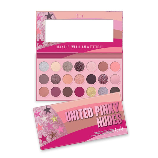 RUDE United Pinky Nudes – Lidschatten-Palette mit 21 gepressten Pigmenten