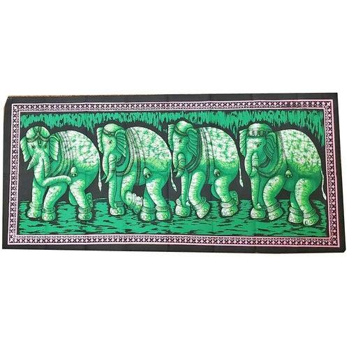 Elefantenherde Batik Wandbanner Tischläufer Boho Baumwolle