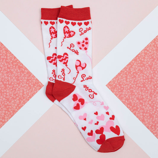 Valentine's Day Crew Socks | Hearts & Love Balloon Socks