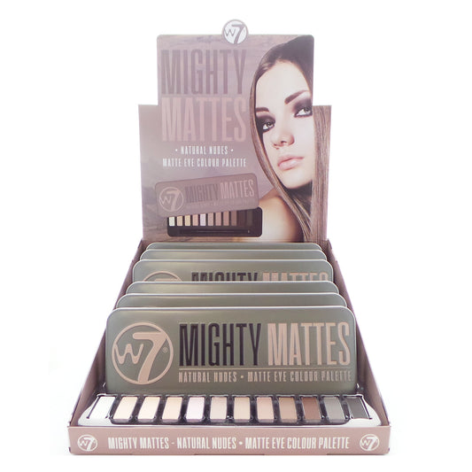 W7 Mighty Mattes Natural Nudes Matte Lidschatten-Palette Display-Set, 6 Stück plus Display-Tester