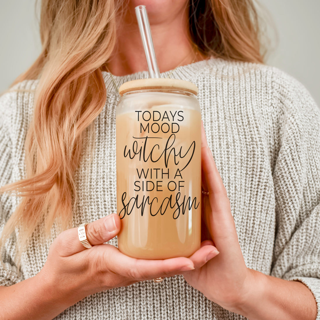 Gobelet en verre de 20 oz Citation de café Hocus Pocus avec couvercle en bambou, pailles et nettoyeur