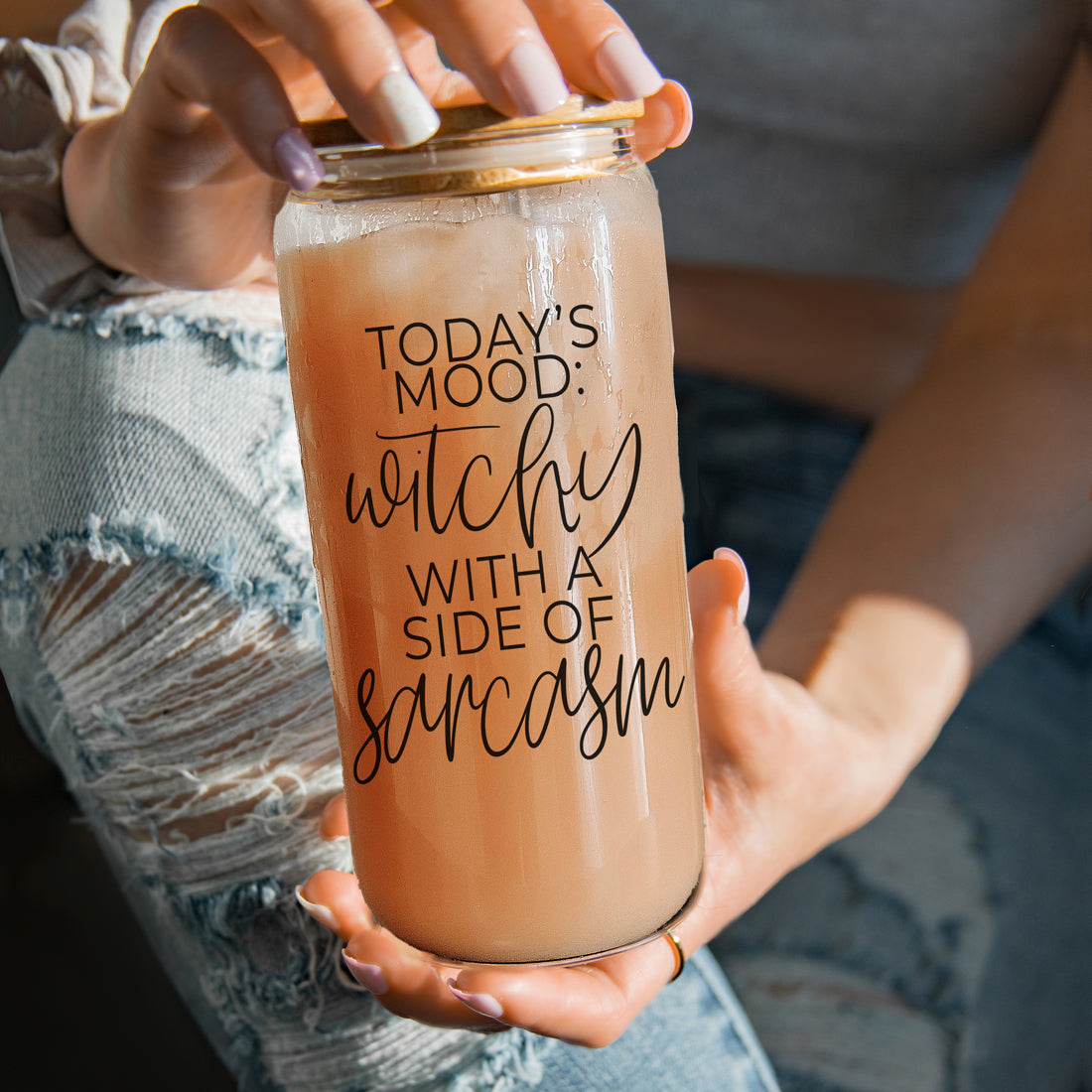 Gobelet en verre de 20 oz Citation de café Hocus Pocus avec couvercle en bambou, pailles et nettoyeur