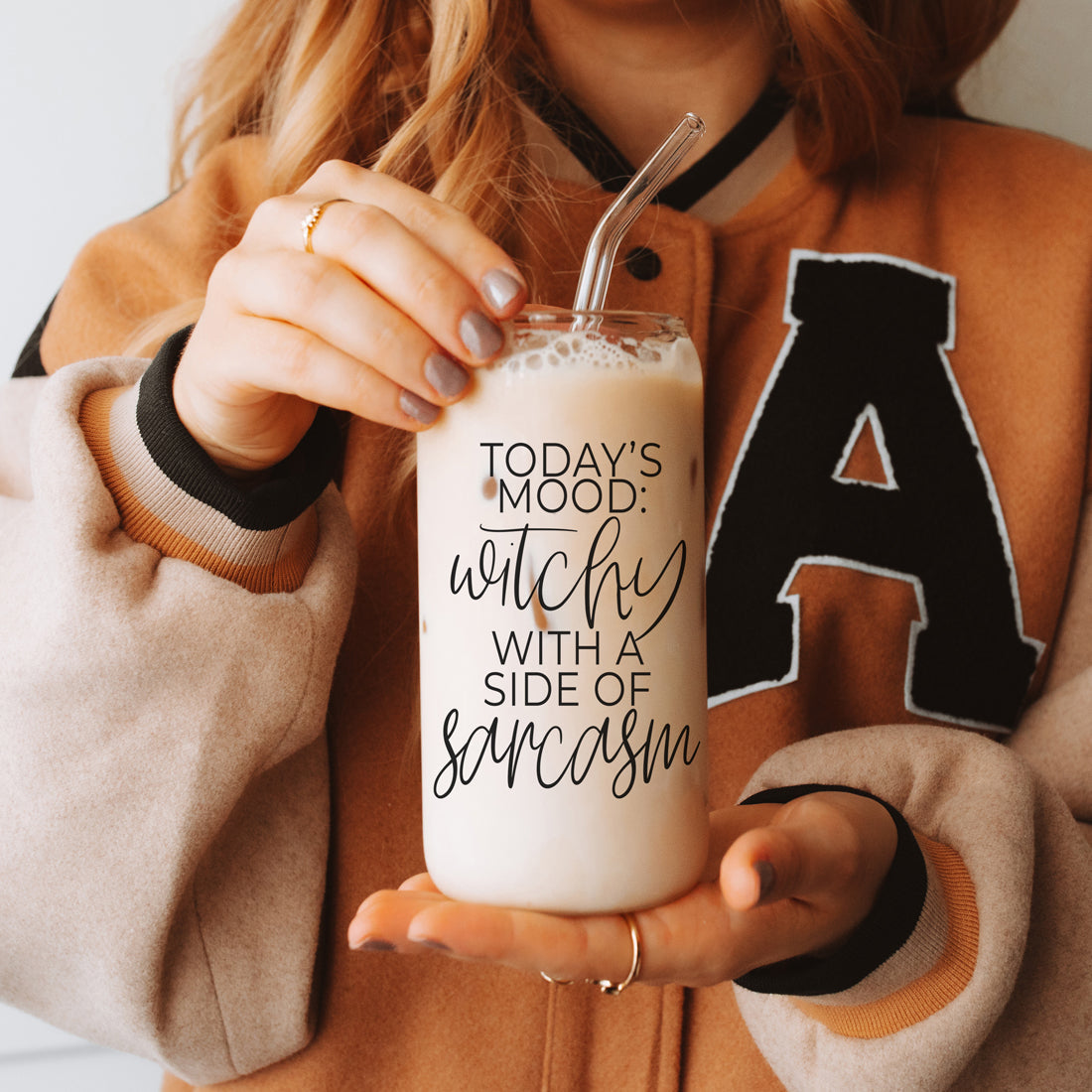 Gobelet en verre de 20 oz Citation de café Hocus Pocus avec couvercle en bambou, pailles et nettoyeur