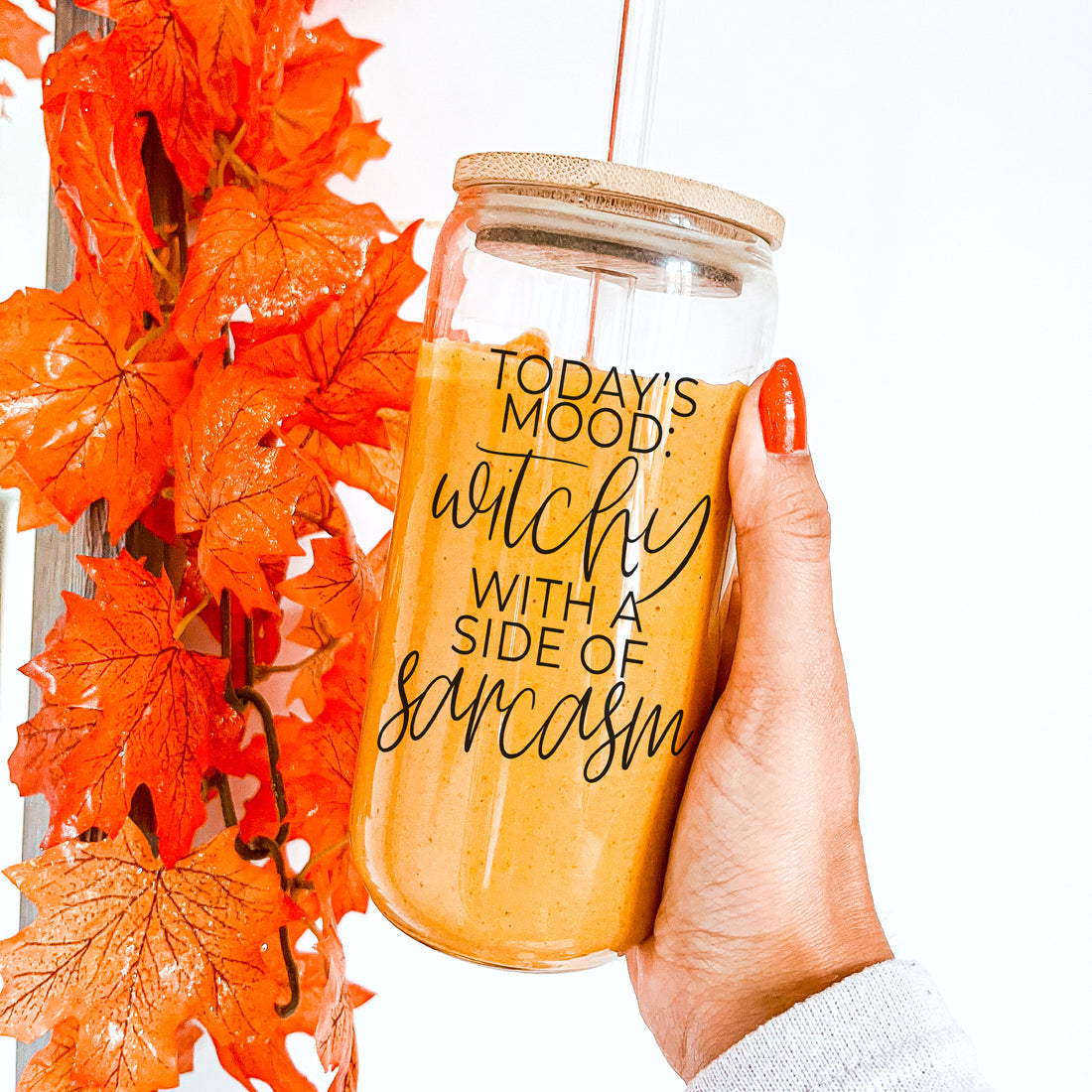 Gobelet en verre de 20 oz Citation de café Hocus Pocus avec couvercle en bambou, pailles et nettoyeur