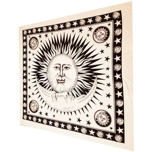 Sun And Crescent Moon Tie Dye Tapestry Wall Hanging