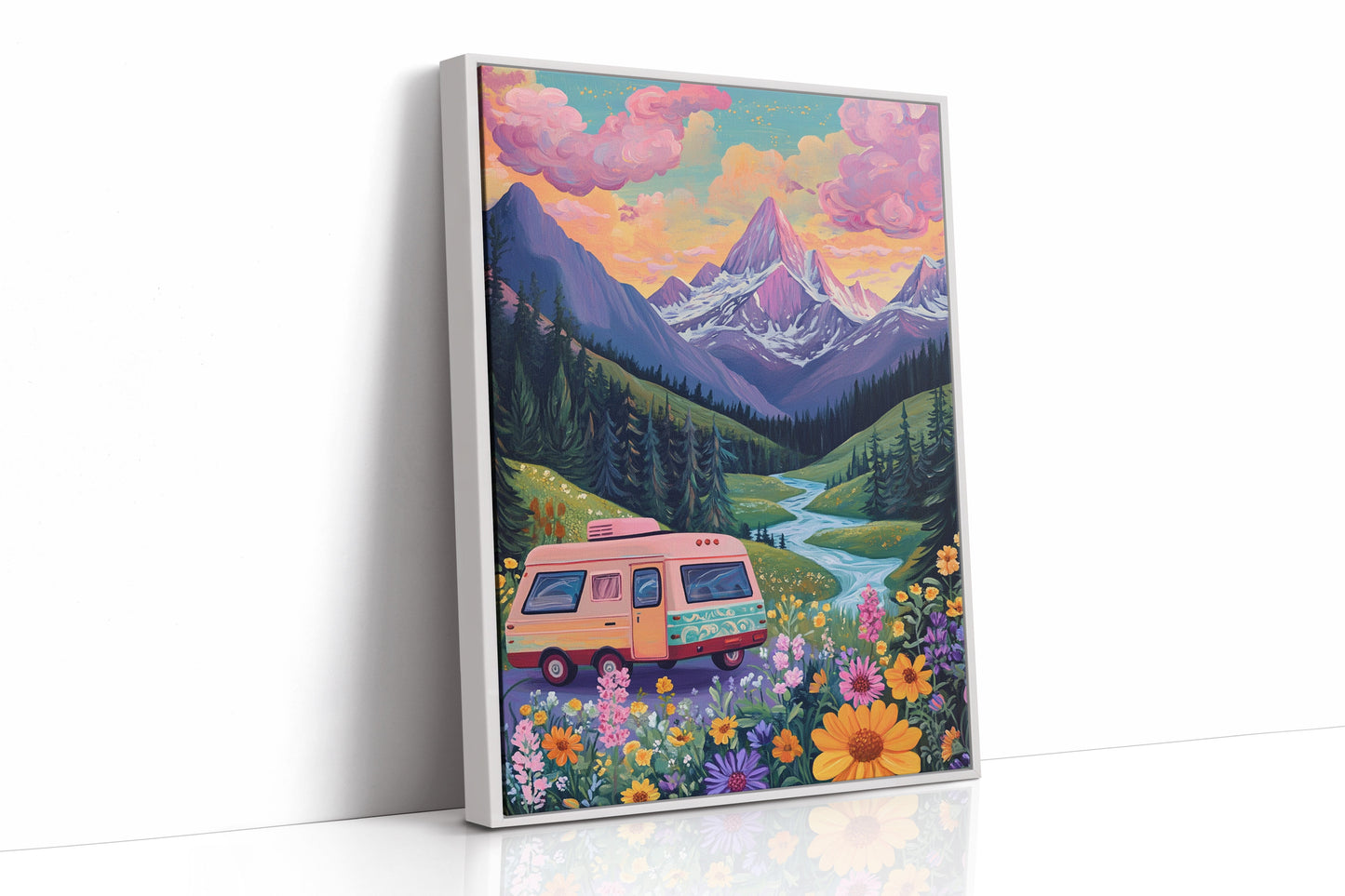 Vibrant Camper Van Landscape Canvas Art