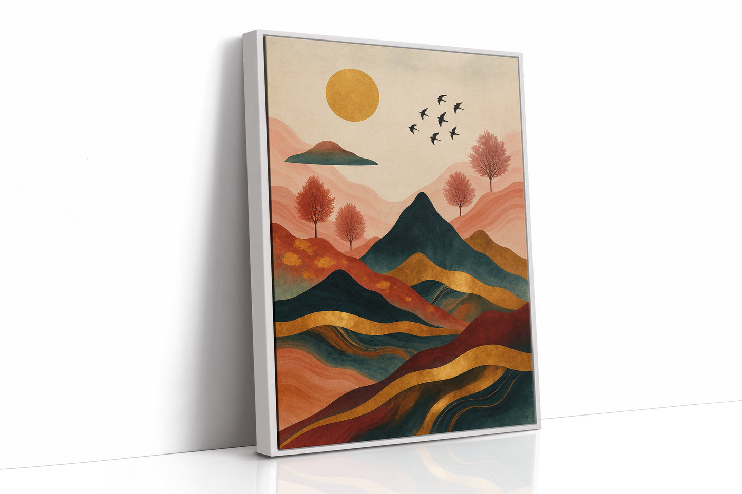 Golden Sun Over Vibrant Mountain Landscape Art Print