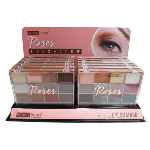 BEAUTY TREATS Coffret de 12 Palettes de Fards à Paupières Roses avec Présentoir