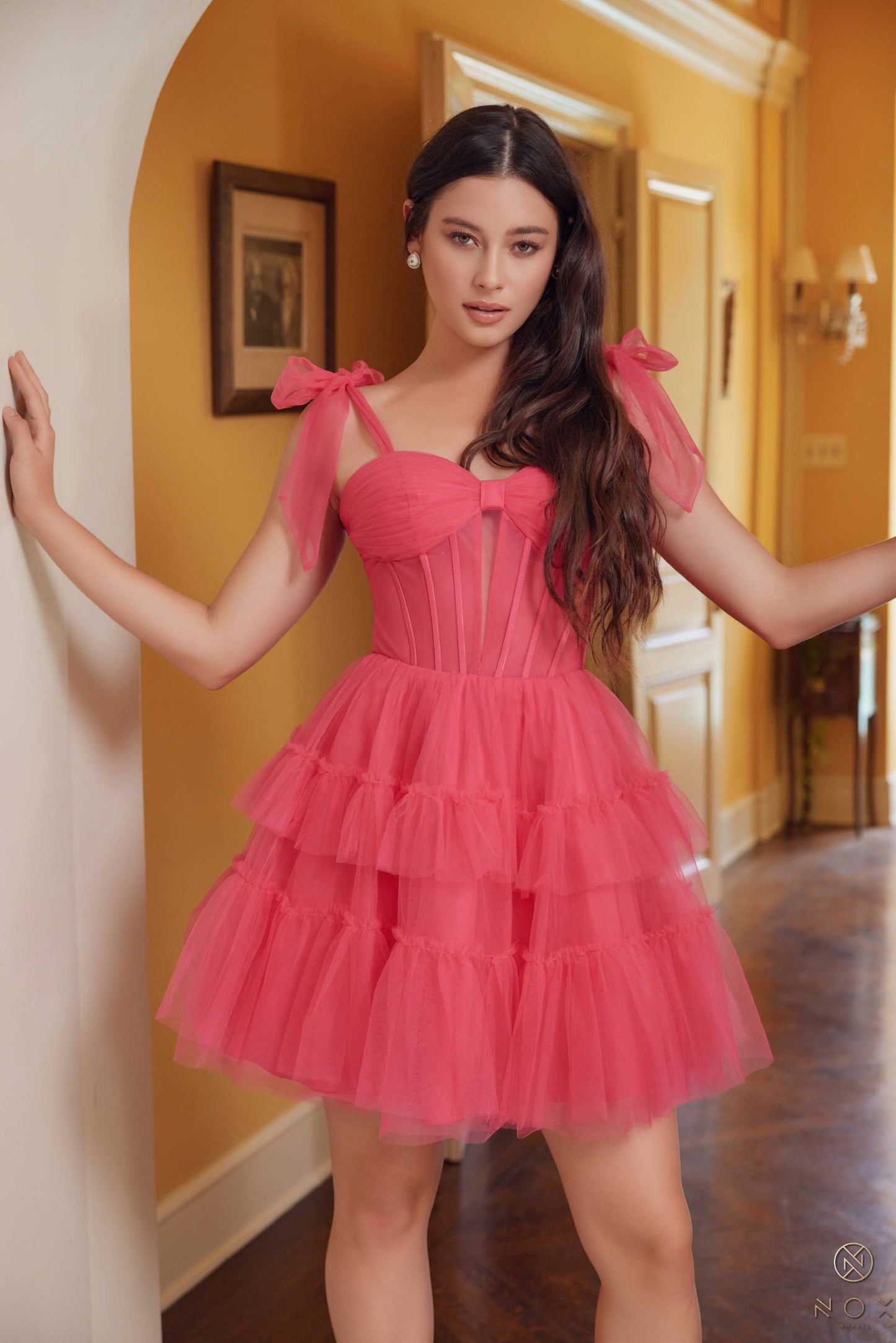 Nox Anabel Y858 Dress Short A-Line Ruffled Tiered Tulle Skirt