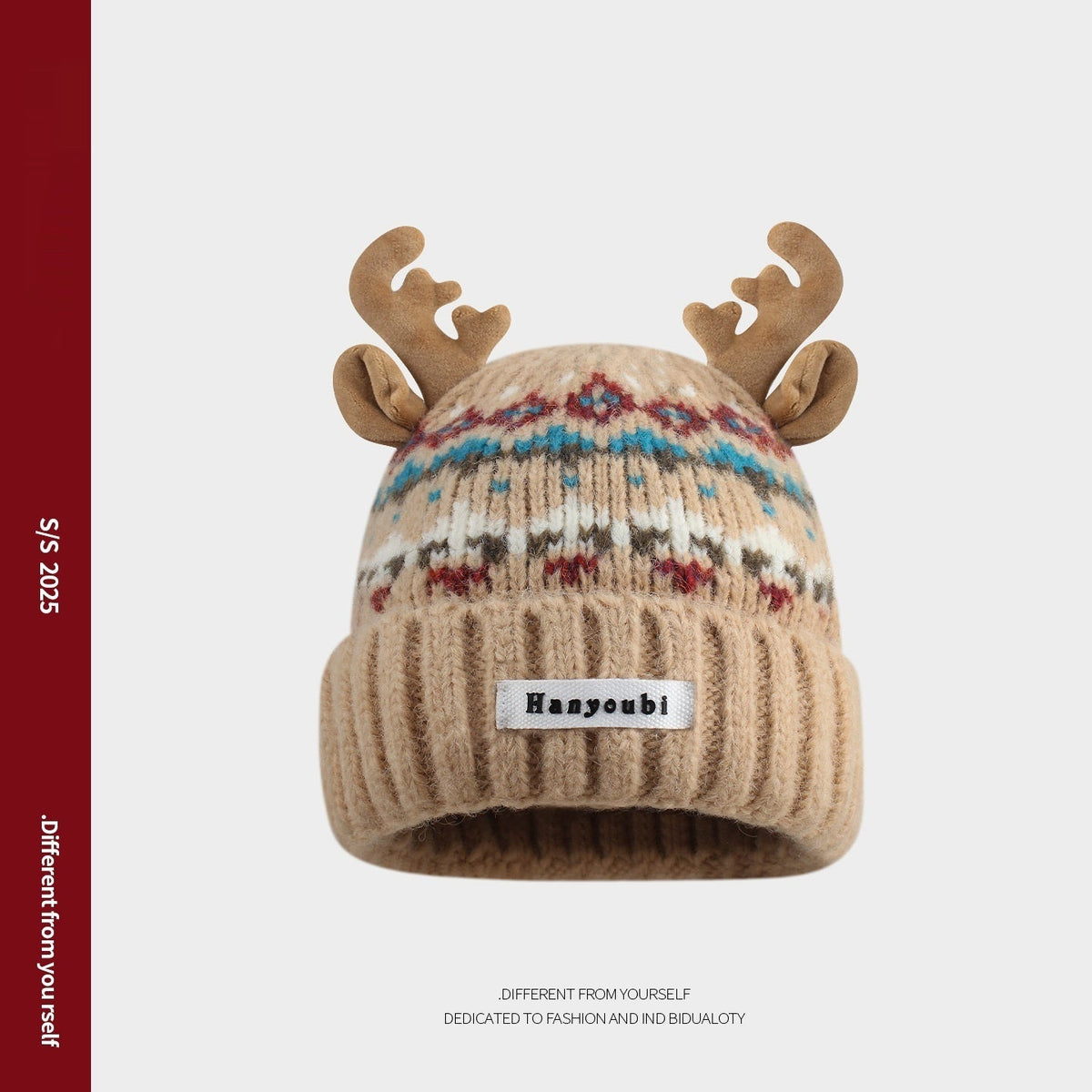Women's Knitted Hat With Christmas Antlers Thick Warm And Adorable