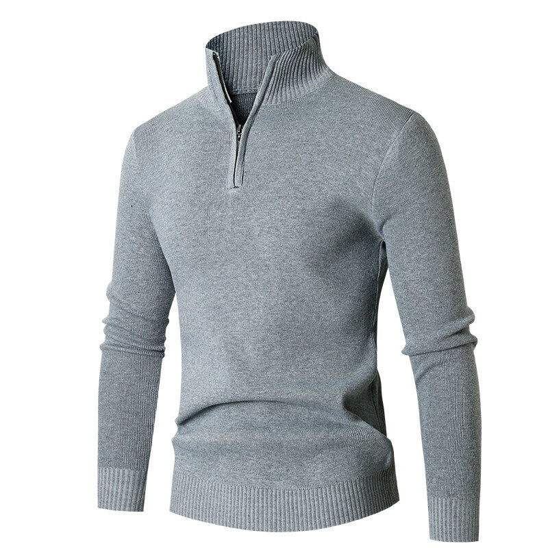 Mens Minimalist Casual Half-zip Turtleneck Sweater