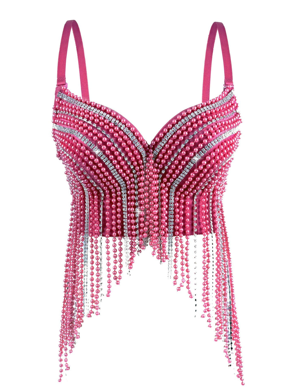 Cross-Border New Pearl Diamond Chain Tassel Suspender Top European And American Summer Sexy Pure Desire Outer Wear Stage Fishbone Bra
