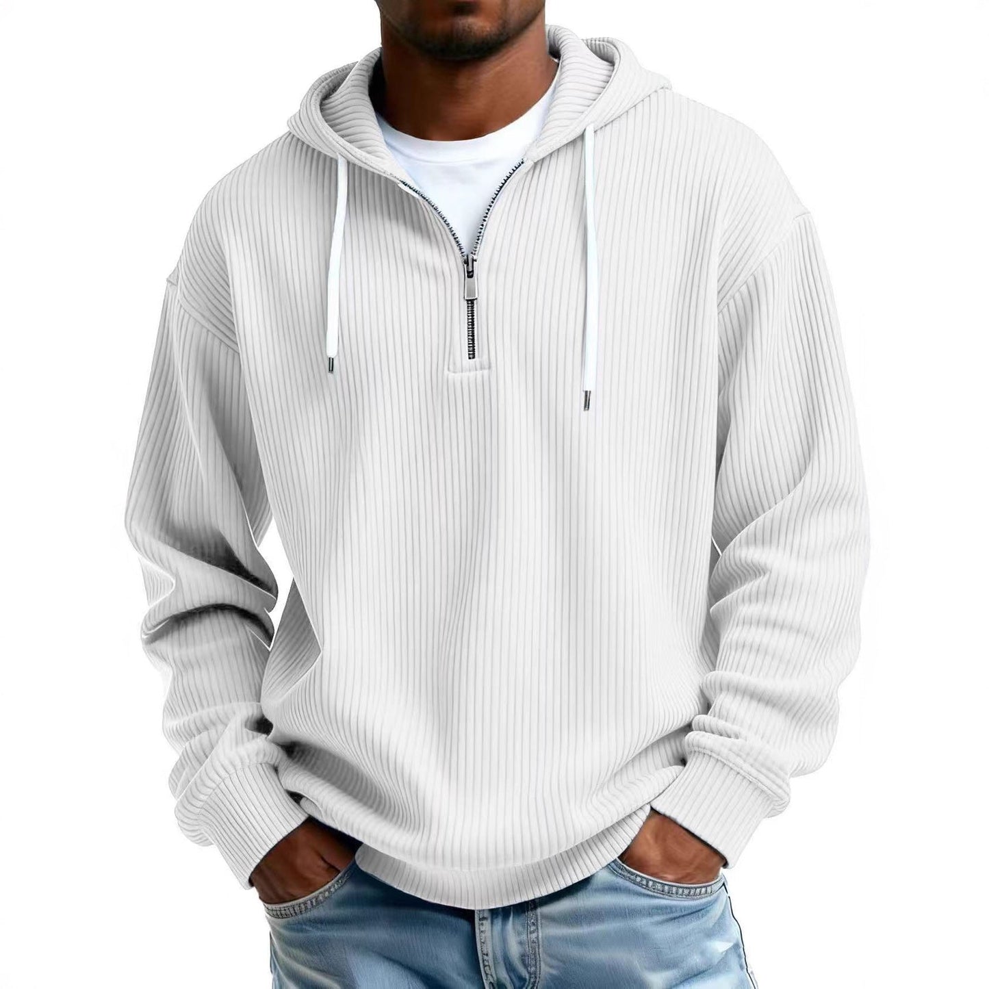 Mens Long-Sleeve Hooded Jacket Loose-Fit Casual Sweatshirt
