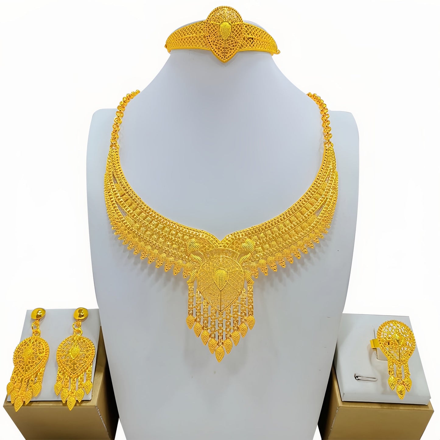 Bridal Wedding Necklace Earring Ring Bracelet Four-piece Set