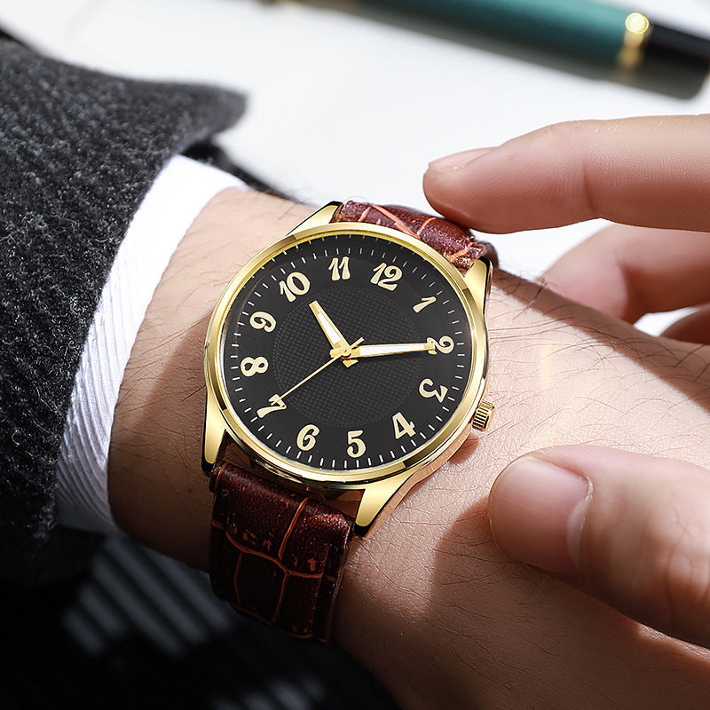 Quartz Mens Business-style Alloy Luminous Luxury Wristwatch With A Leather-band Feel