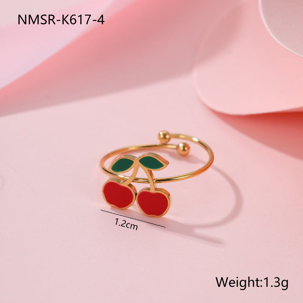 Cherry Necklace Bracelet Titanium Steel Earring Ring Pieces