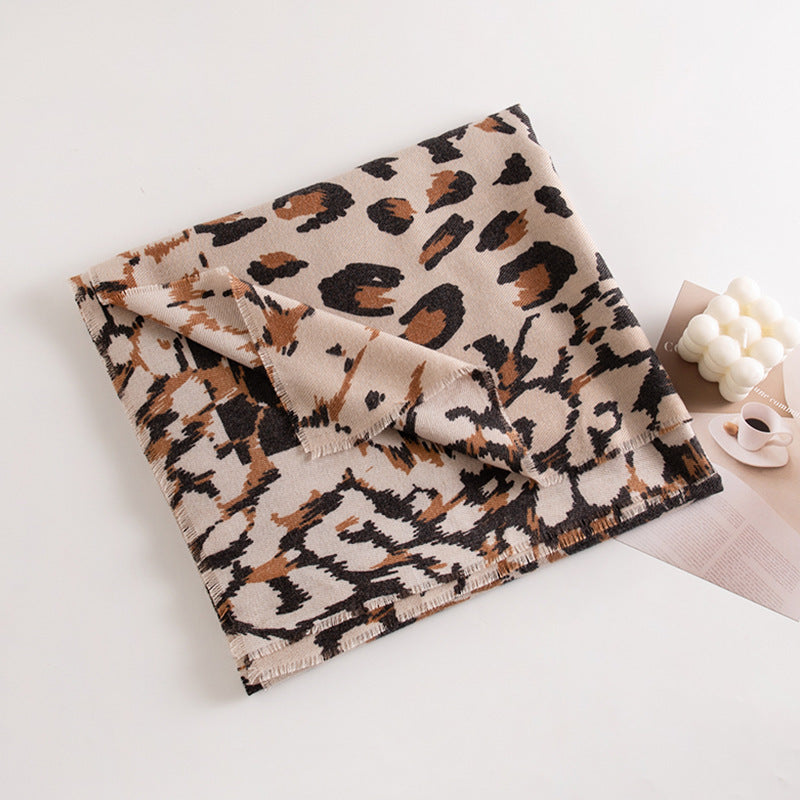 Leopard Print Artificial Cashmere Scarf Women's Warm Scarf Winter
