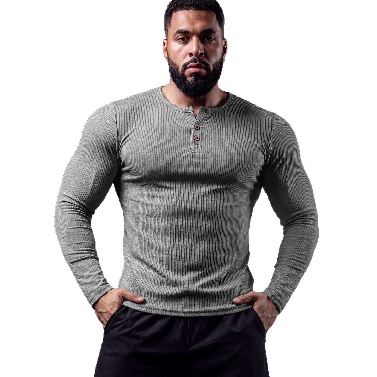 Muscle-fit Sporty-casual Half-button-down Long-sleeve
