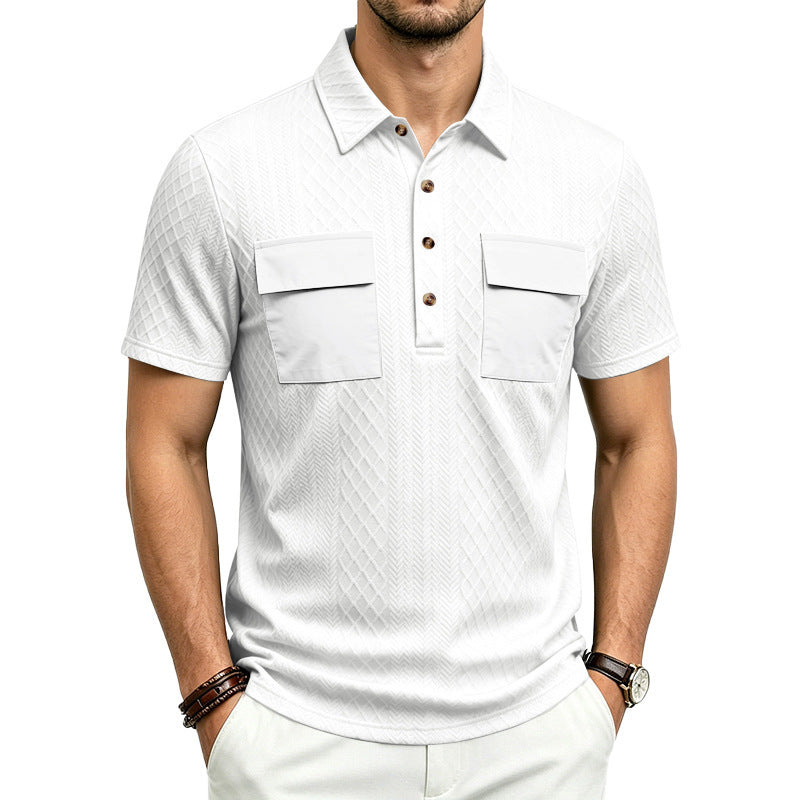 Mens Heavyweight Jacquard Lapel Polo Shirt