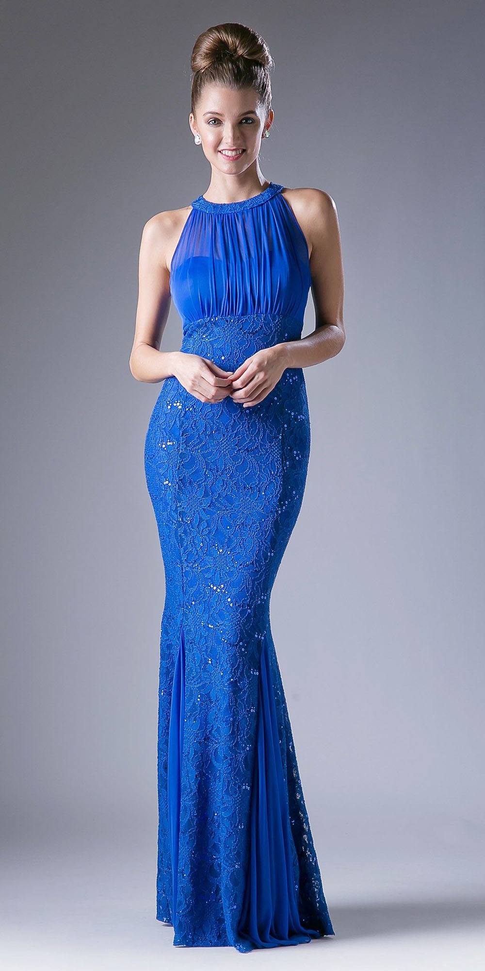 Cinderella Divine A1613 Halter High Neckline Long Formal Sheath Dress