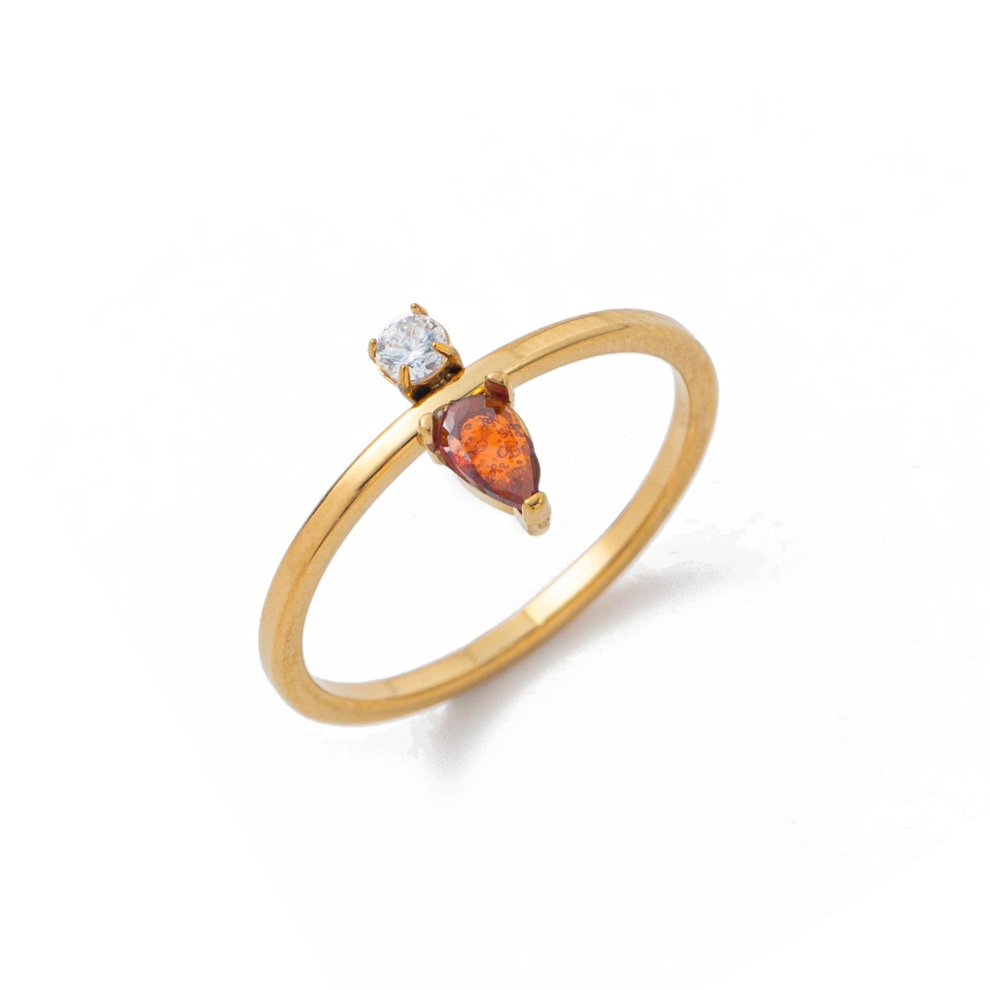 Stainless Steel Gold Water-drop Diamond Ring