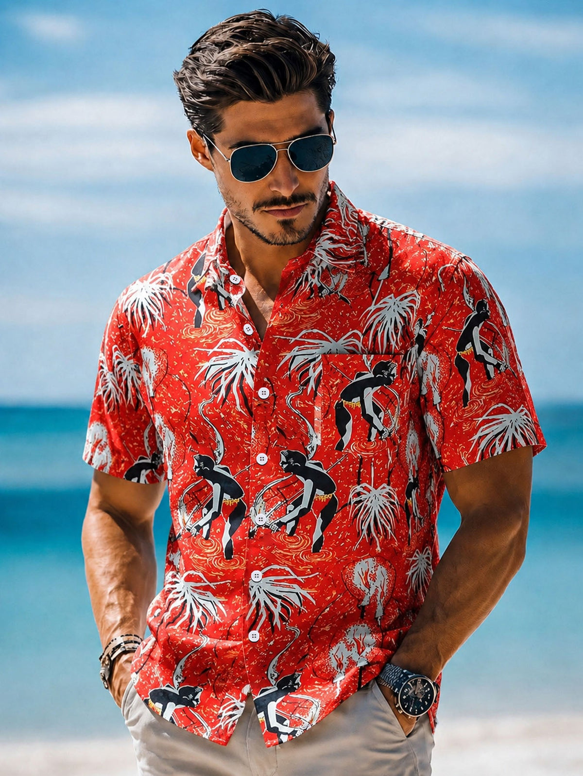 Men's Casual Hawaiian Shirt,Vibrant Prints Perfect For Holiday, Outdoor, And Parties