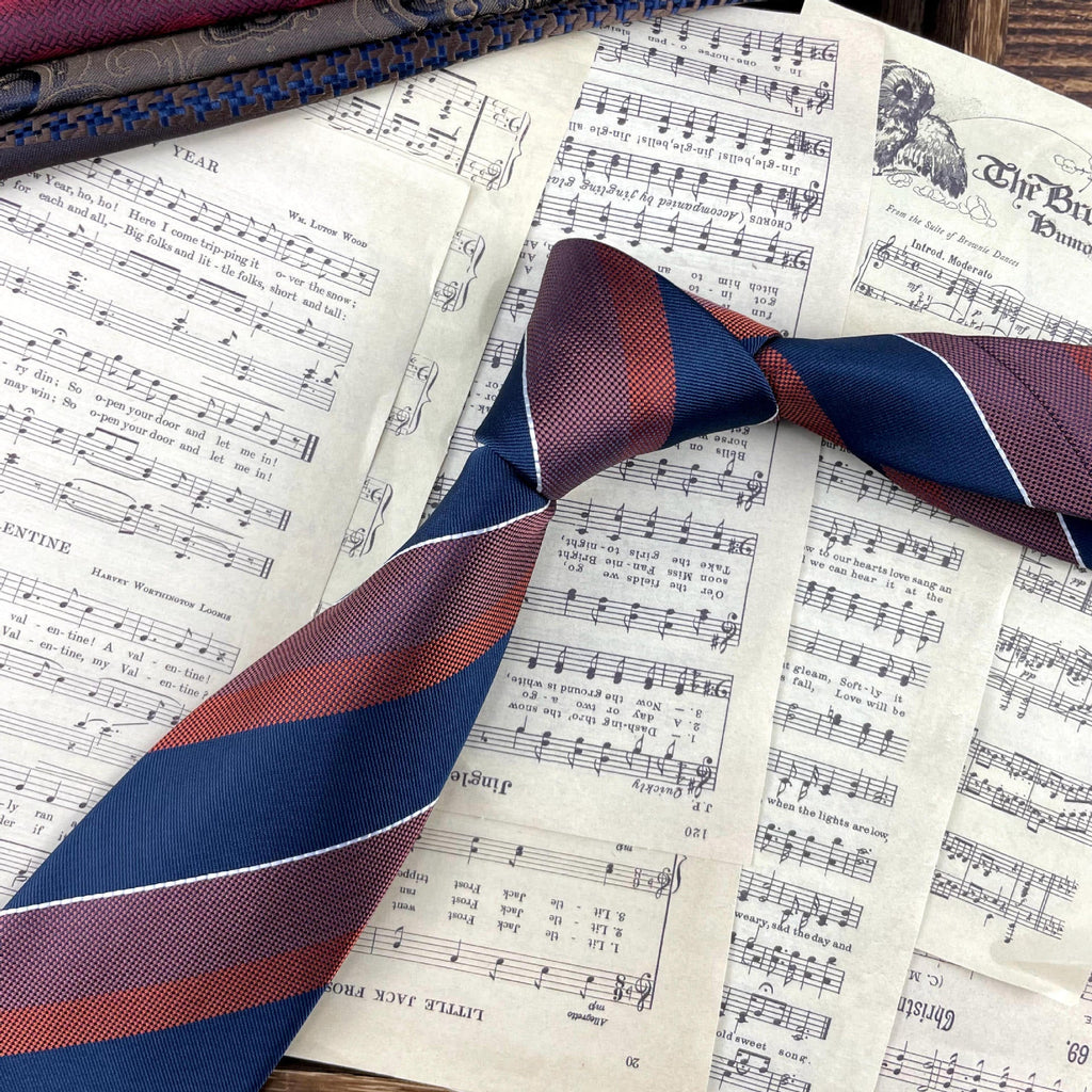 Retro Coffee Color Orange Red Striped Tie Hand Hit 8CM Men