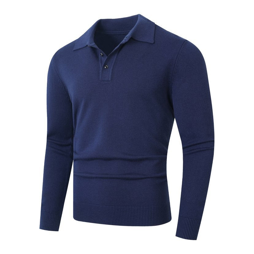 Fashionable Lapel-Neckline Buttoned Casual Pullover Base-Layer Knit Sweater
