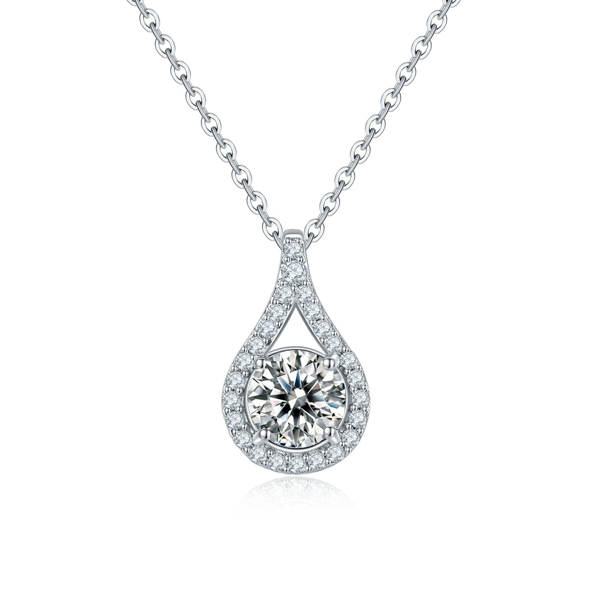 S925 Sterling Silver Teardrop Halo Necklace, 1ct Moissanite & Lab-Grown Ruby&Emerald, Platinum Plated Pendant With GRA Certificate Gift Box