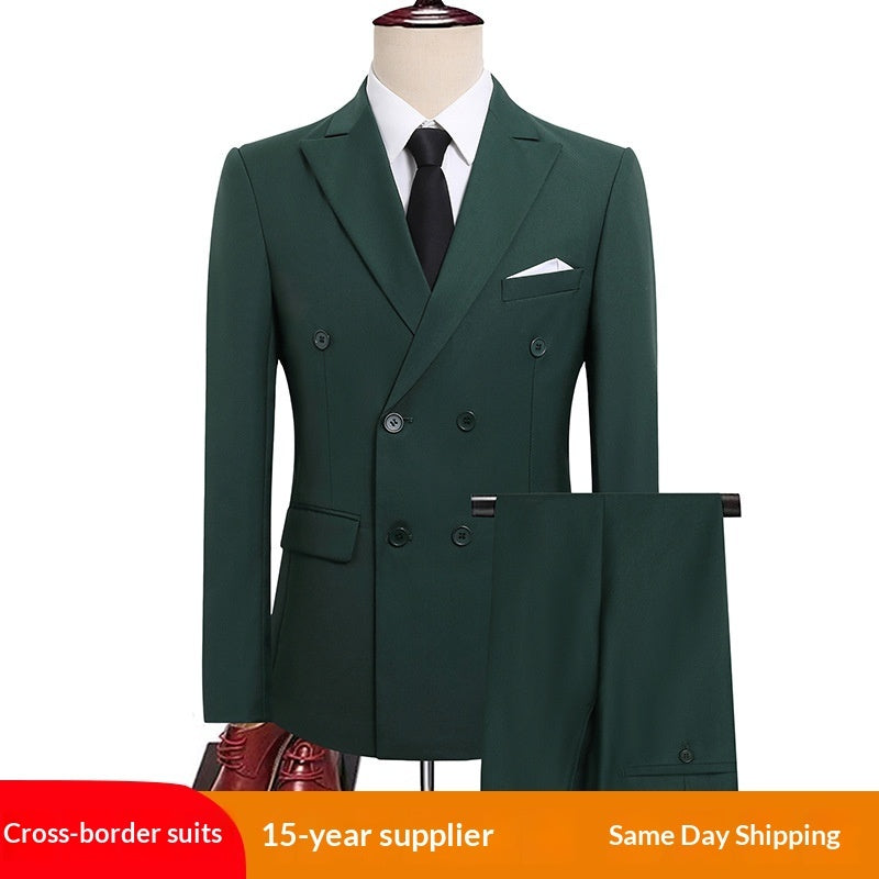 Mens Versatile Double-breasted Business-casual Suit
