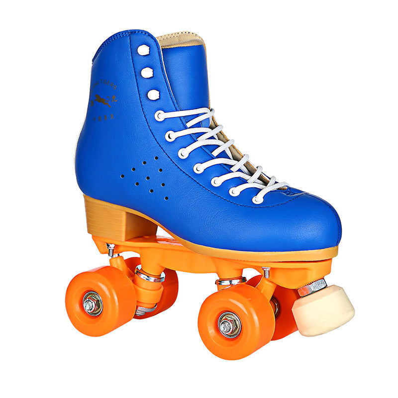 Black Roller Skates Four-wheel Shoes With Adjustable Brake PU Wheels