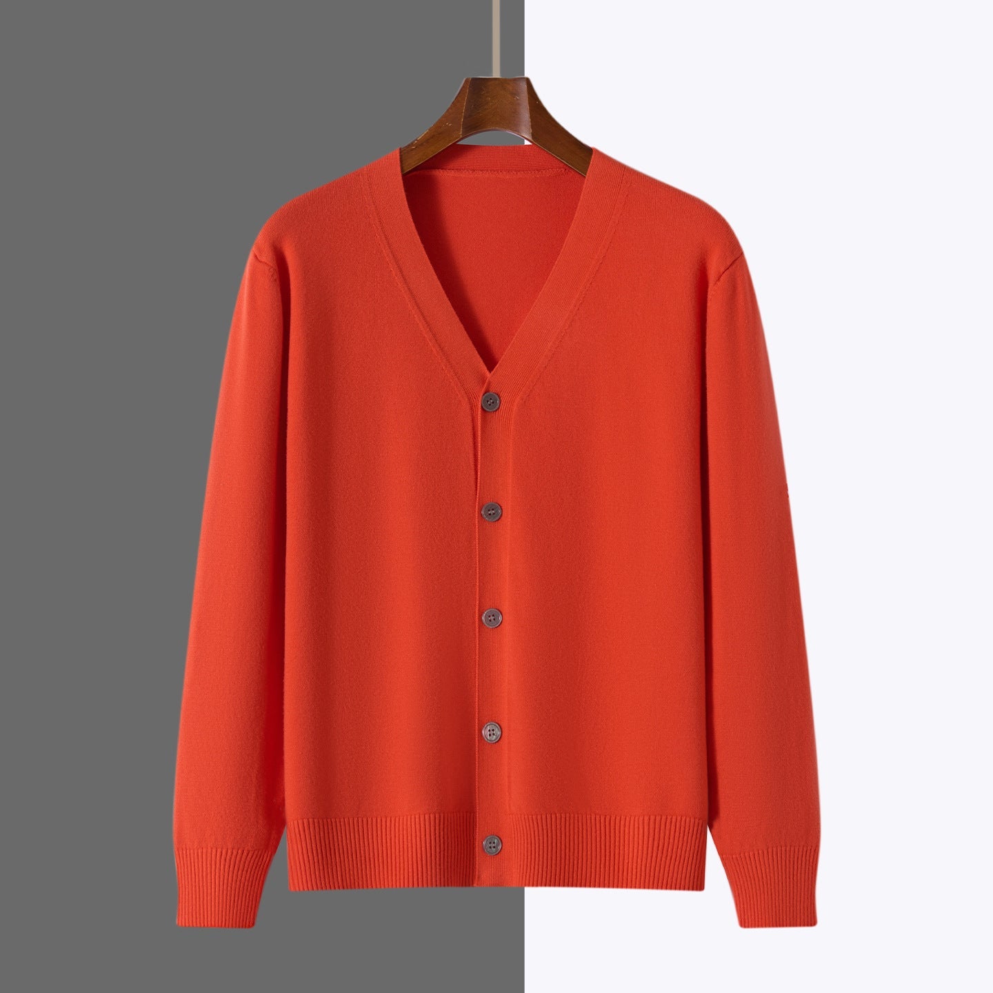 V-neck Knitted Cardigan Coat Men's Andy Velvet Long Sleeve