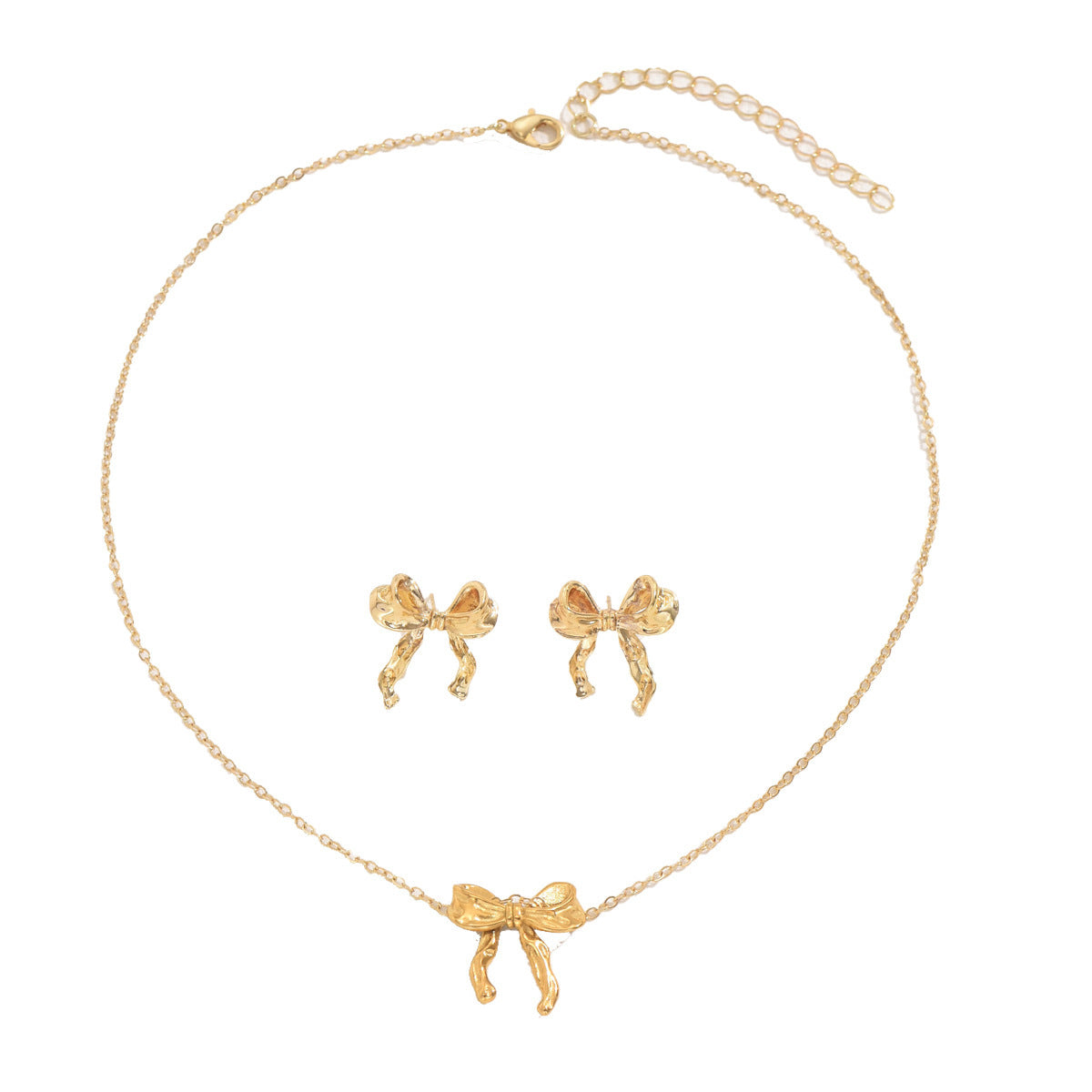 Hot Selling Cross-border European American Women Jewelry Set, Geometric Bow Design Pendant Necklace & Matching Earrings, Versatile Daily Accessories For Ladies