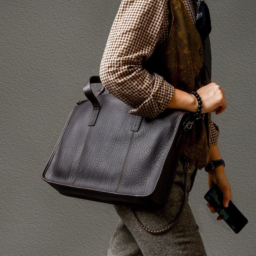 Men's Thick Cowhide Commuter Leather Handbag