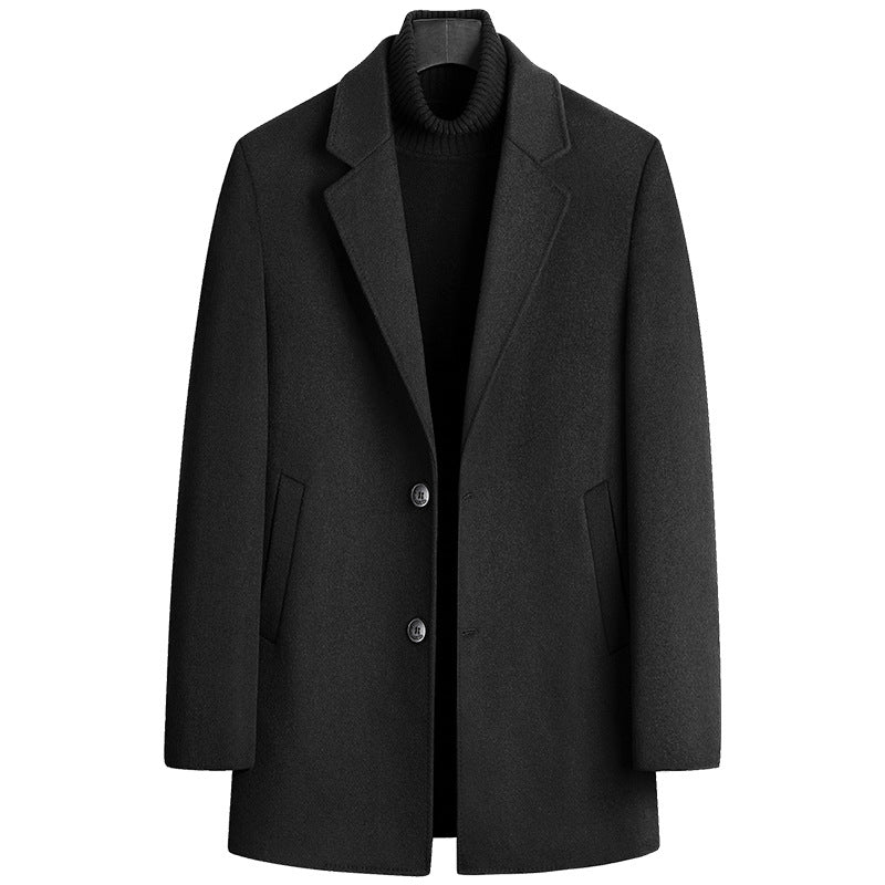 Men's Single-breasted Wool Overcoat With Cotton Lining And Extra Thickness