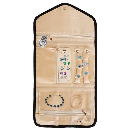 Reiseschmuck-Organizer Klappbare Schmuckrolle Aufbewahrungstasche für Reisen – Ringe Halsketten Ohrringe Armbänder