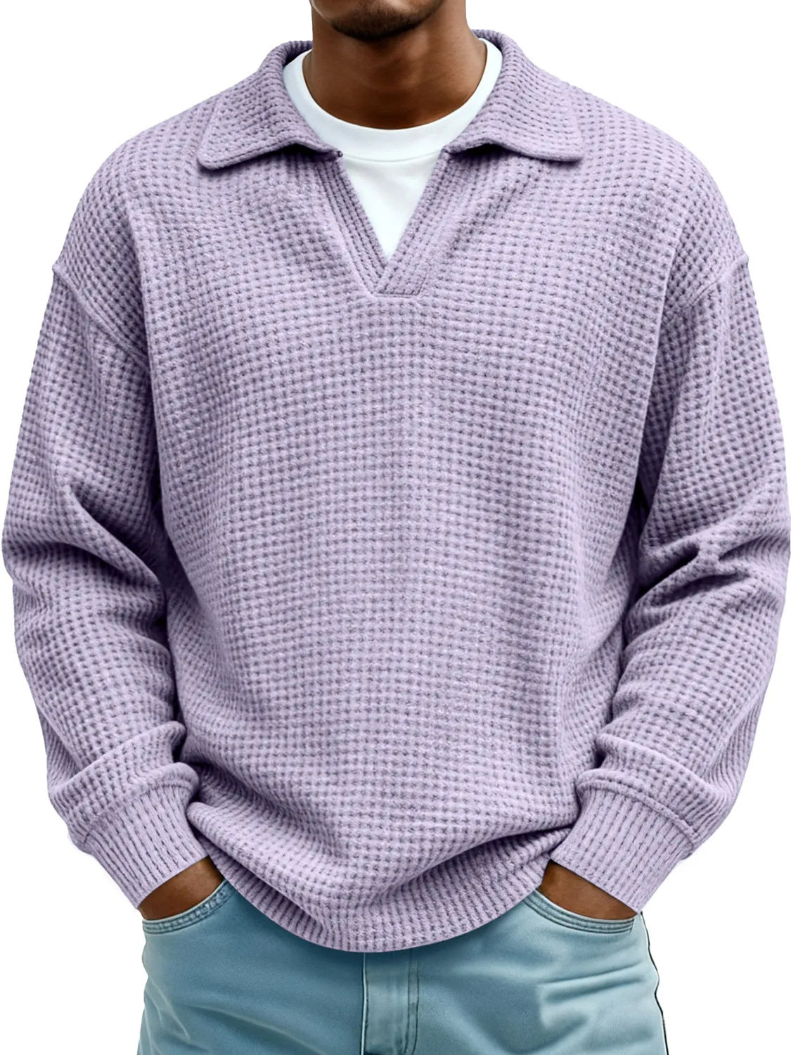 Waffle-Paneled Polo Shirt Mens Lapel Knitwear