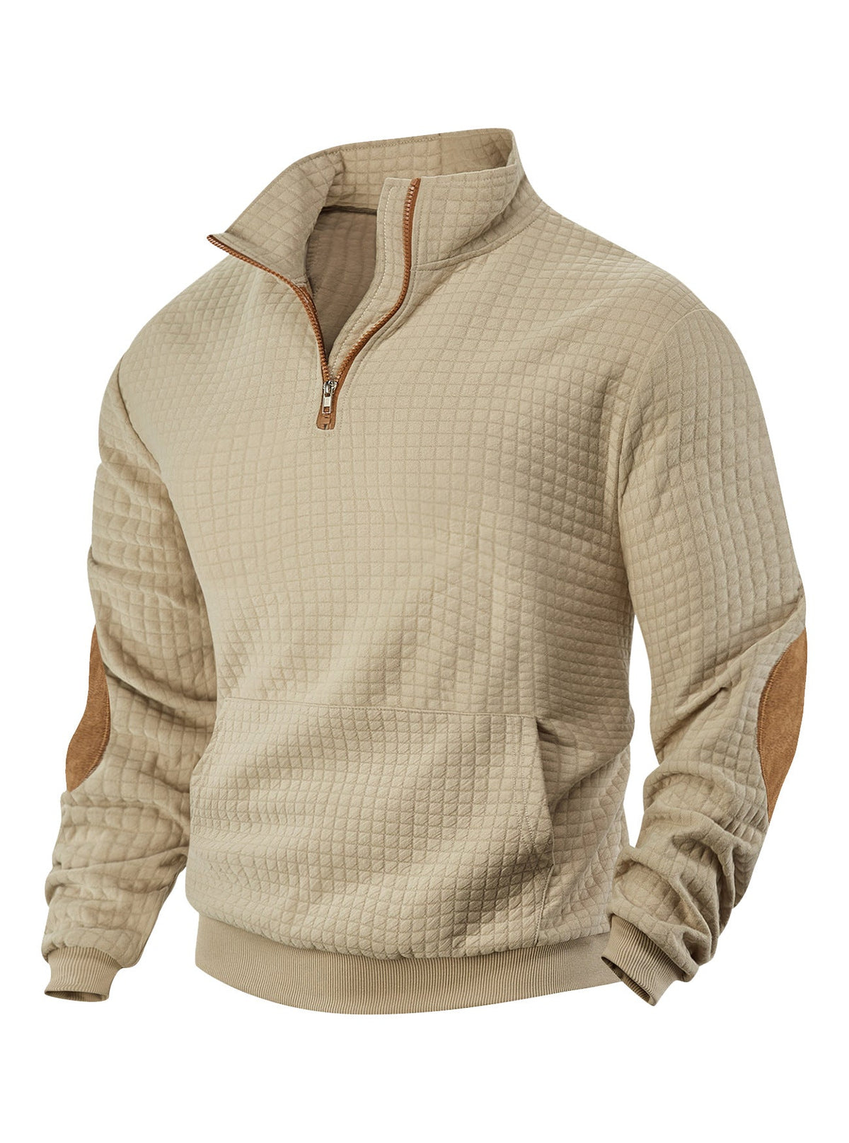 Mens Casual Long-sleeve Hoodie With A Zip-front And Suede Detailing